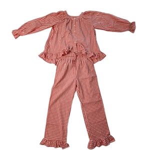 Cottage Core Ruffled Red Gingham Check Bloomer Pants and Top Sz S NWOT